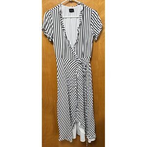 Bardot Womens Adie Stripe Midi Wrap Dress Black‎ White Short Sleeve Lined Sz 6/S